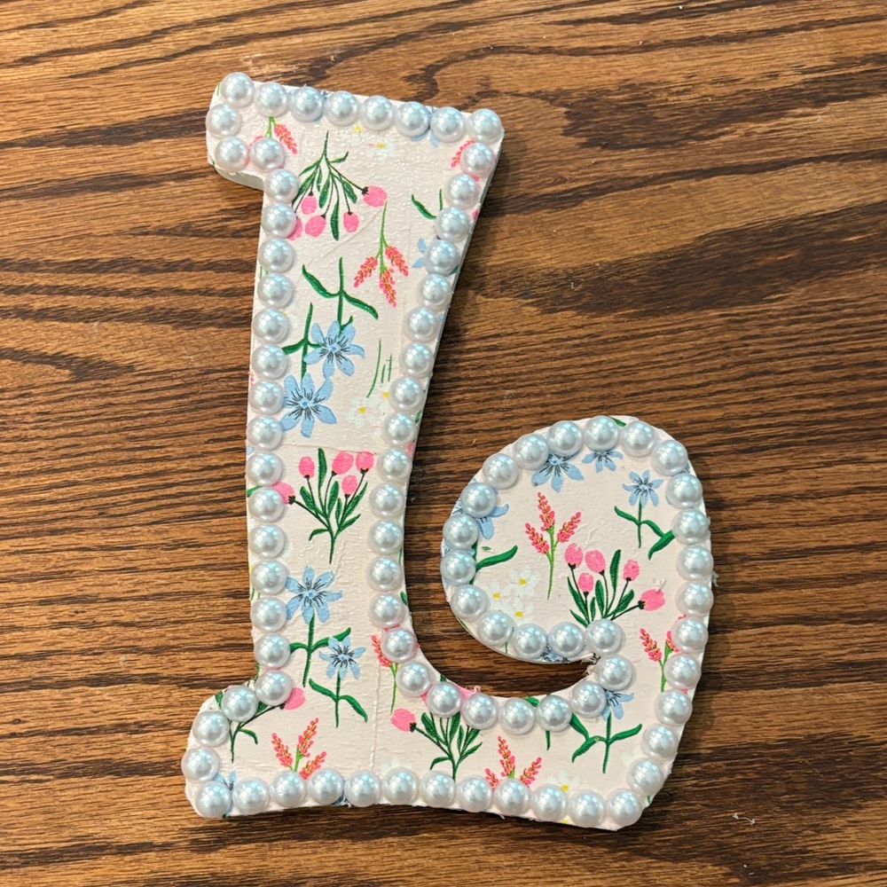 Floral Decorative Letter with Pearls.  About 9 in. height and 6 in.in width